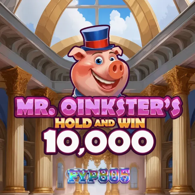 Tampilan visual slot Mr. Oinkster’s Hold & Win 10,000 dengan tema piggy bank yang ceria.